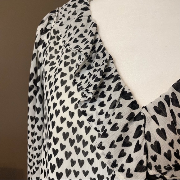 J. Crew Black & White Heart Print Ruffle Blouse - Picture 8 of 11